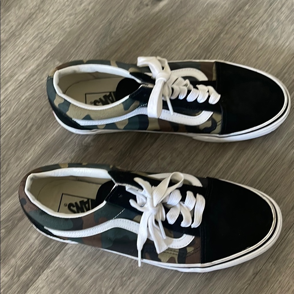 Vans Black and Camo Pattern Sneakers